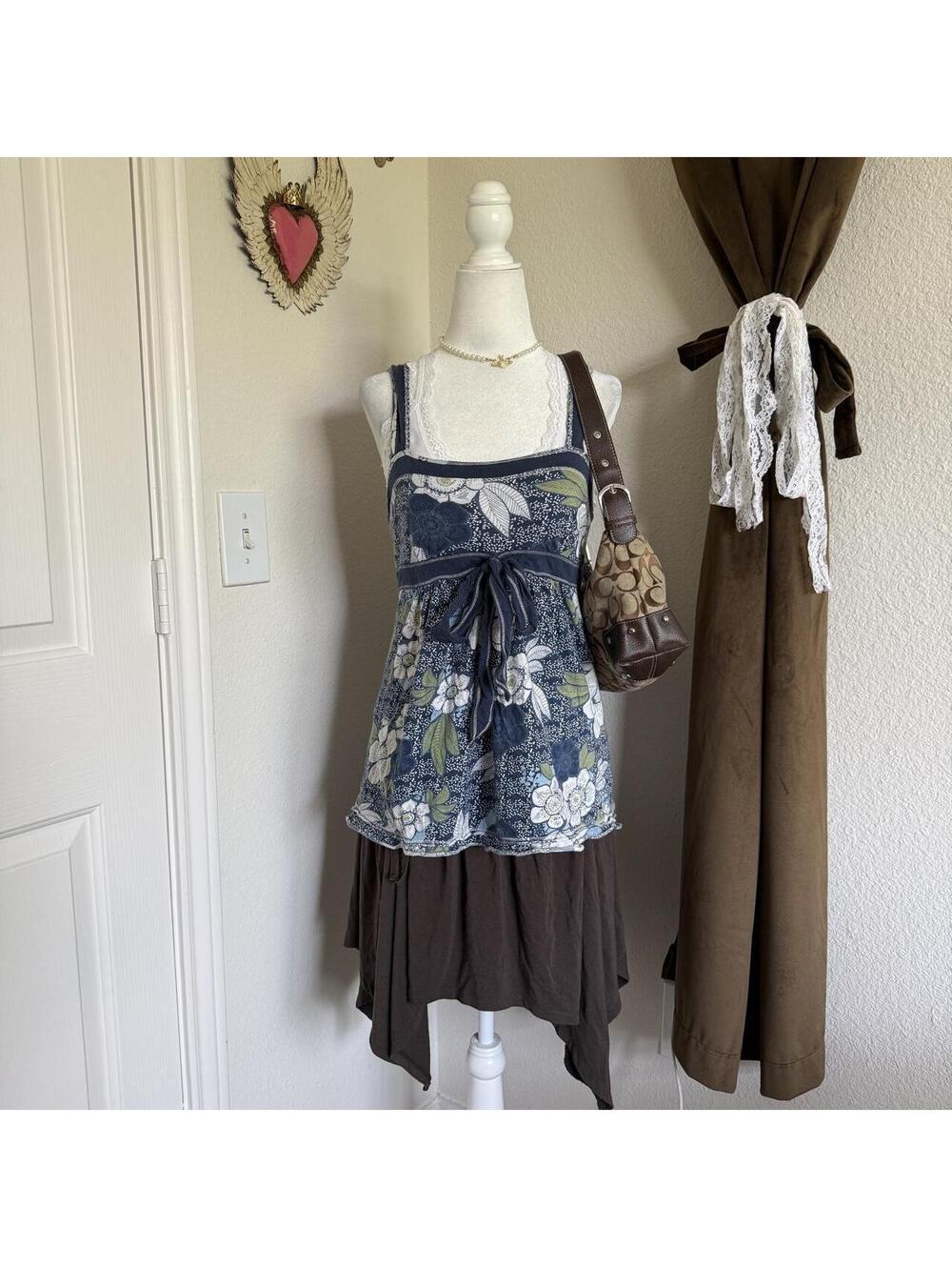 Y2K Hollister Floral Cotton Babydoll Top Coastal Surfer Girl Tie Detail